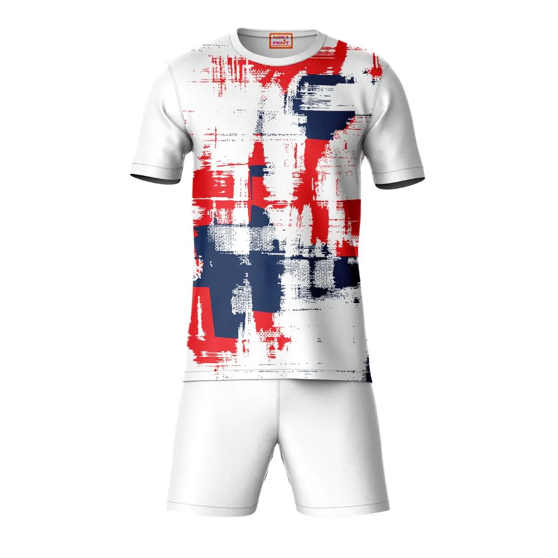 Next Print Round neck jersey white with shorts NPTS41