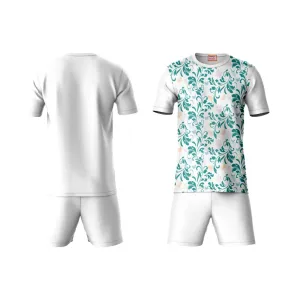 Next Print Round neck jersey white with shorts NPTS42