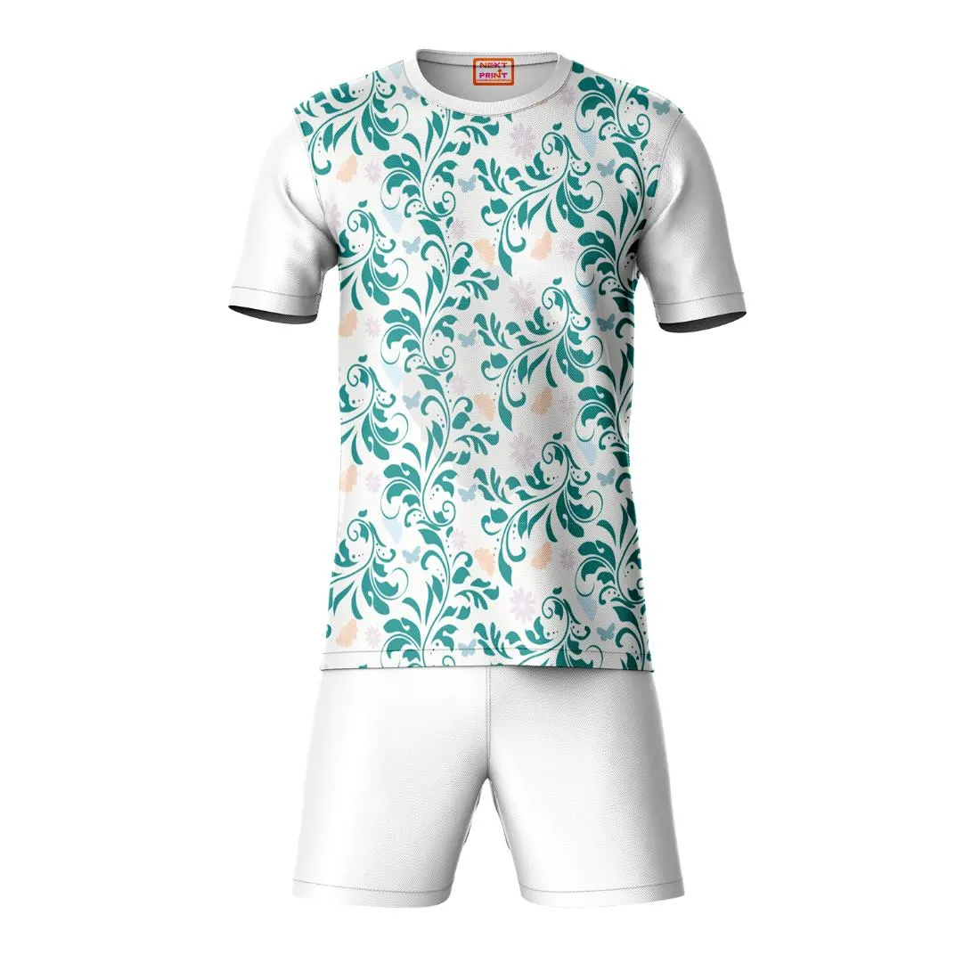 Next Print Round neck jersey white with shorts NPTS42