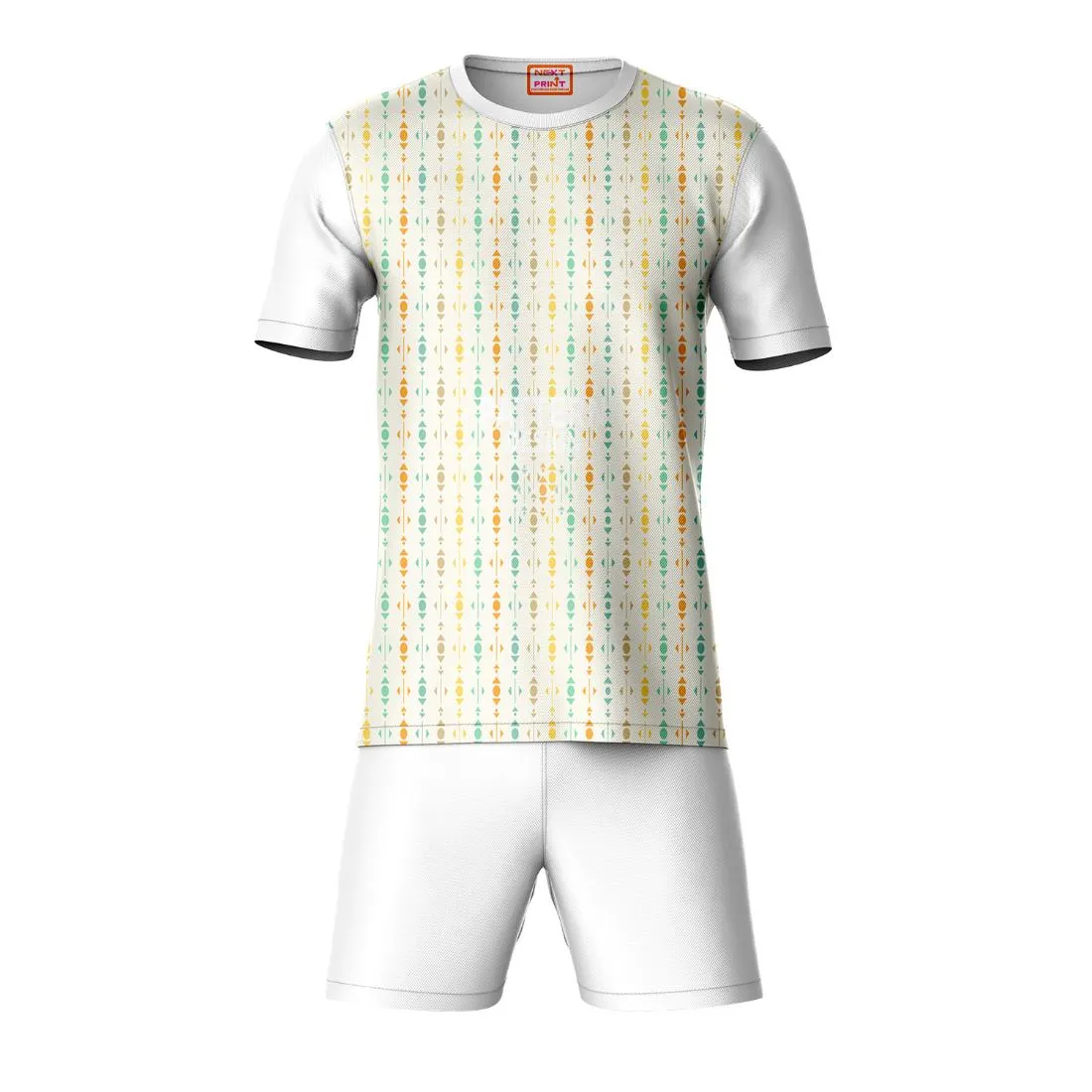 Next Print Round neck jersey white with shorts NPTS65