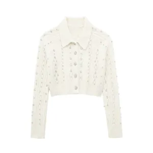 Pre Order:  Rhinestones Cableknit Cropped Cardigan