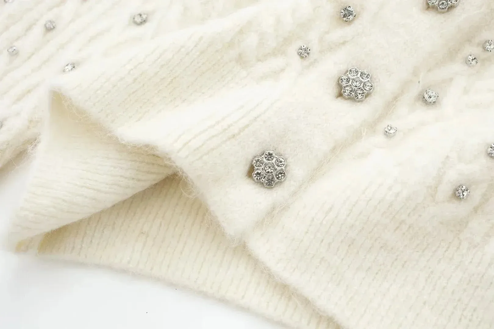 Pre Order:  Rhinestones Cableknit Cropped Cardigan