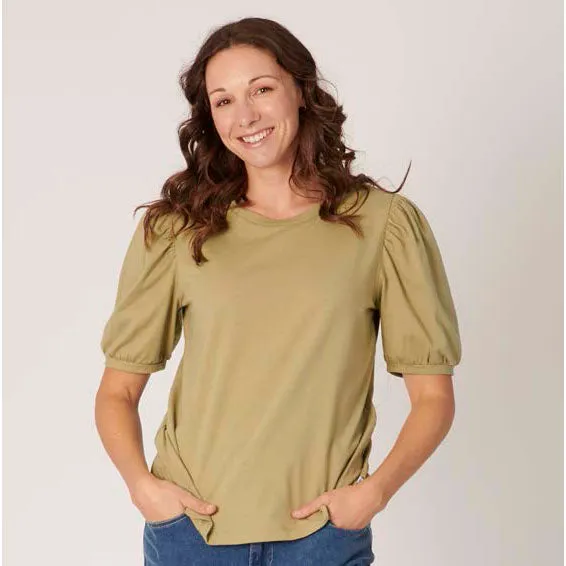 Puff Sleeve Tee - Khaki