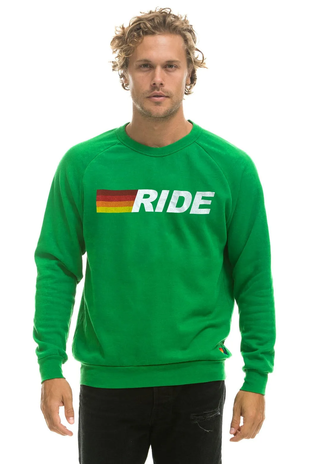 RIDE LOGO WHITE CREW SWEATSHIRT - KELLY GREEN