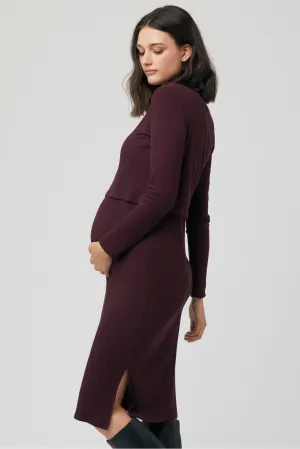 Ruby Rib Maternity Nursing Dress Maroon