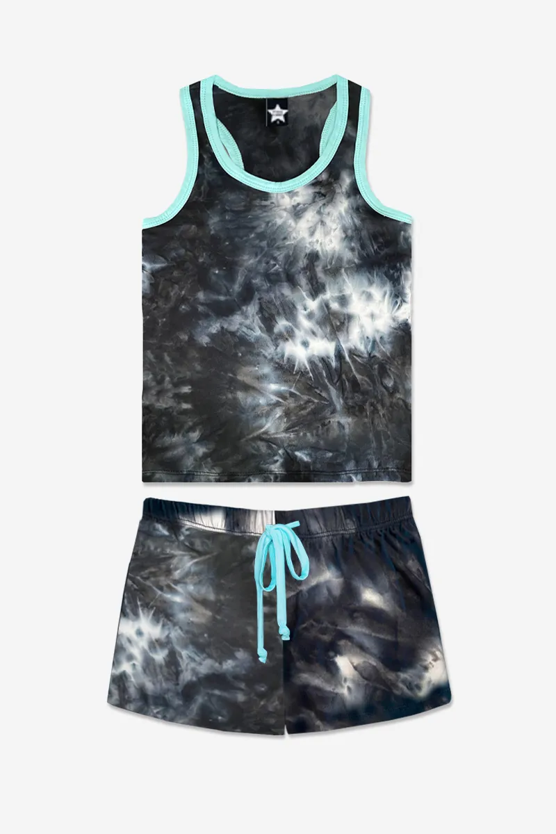 Simply Soft Racerback Tank & Dolphin Short - Capri Black White Tie Dye