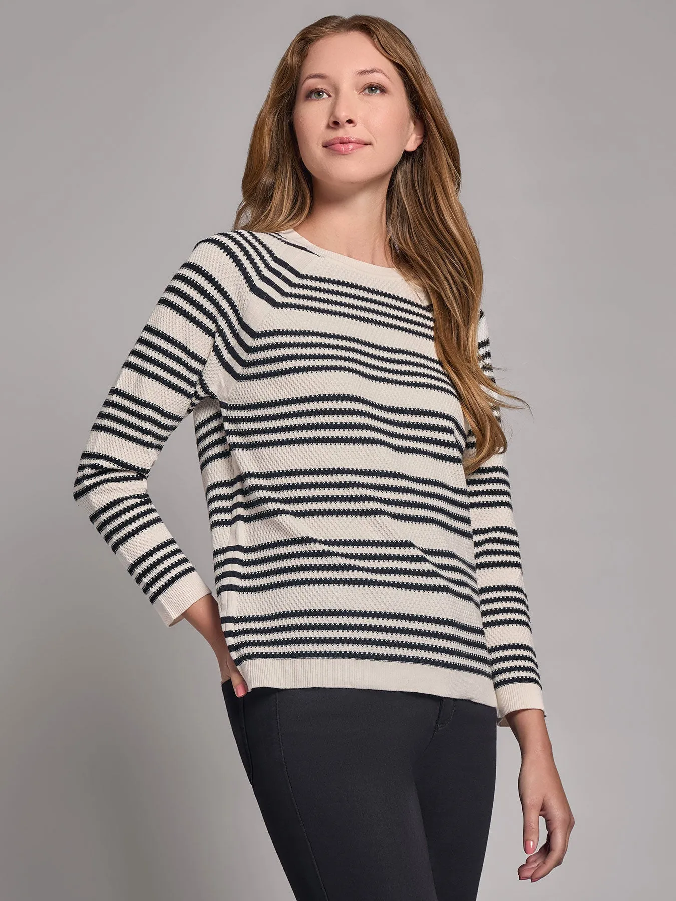 Stripe Crew Neck Raglan Sweater