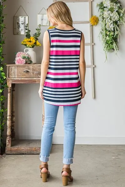 Striped Twist Knot Round Neck Tank