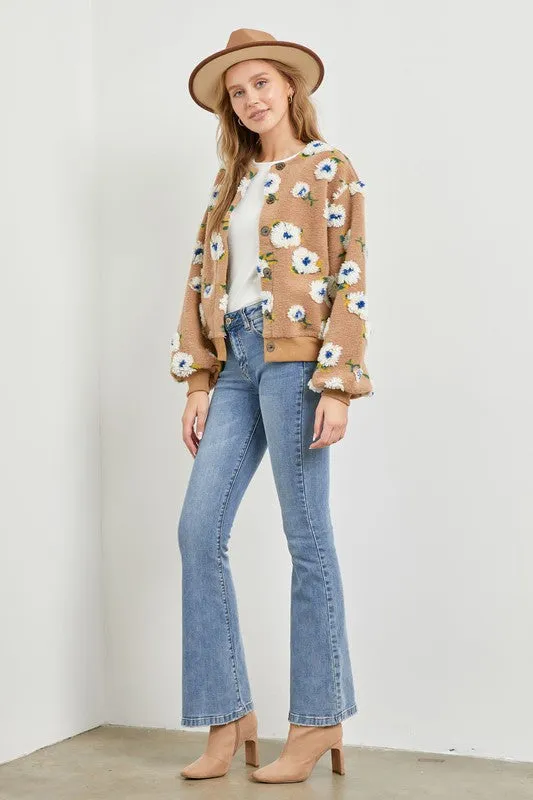 The Ellie Textured Floral Bomber Cardigan