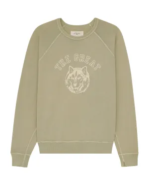 The Men's College Sweatshirt. -- Dusty Sweetgrass with Field Wolf Graphic