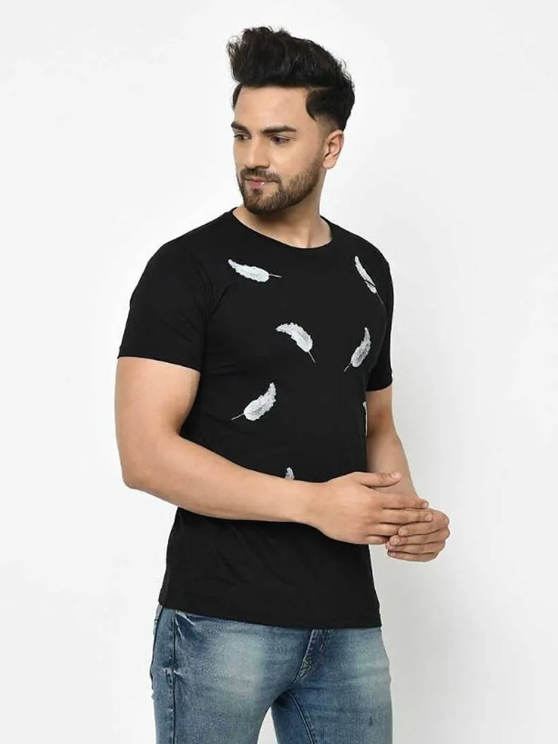 Trendy Cotton Black Leaf  Design T-shirt