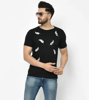 Trendy Cotton Black Leaf  Design T-shirt