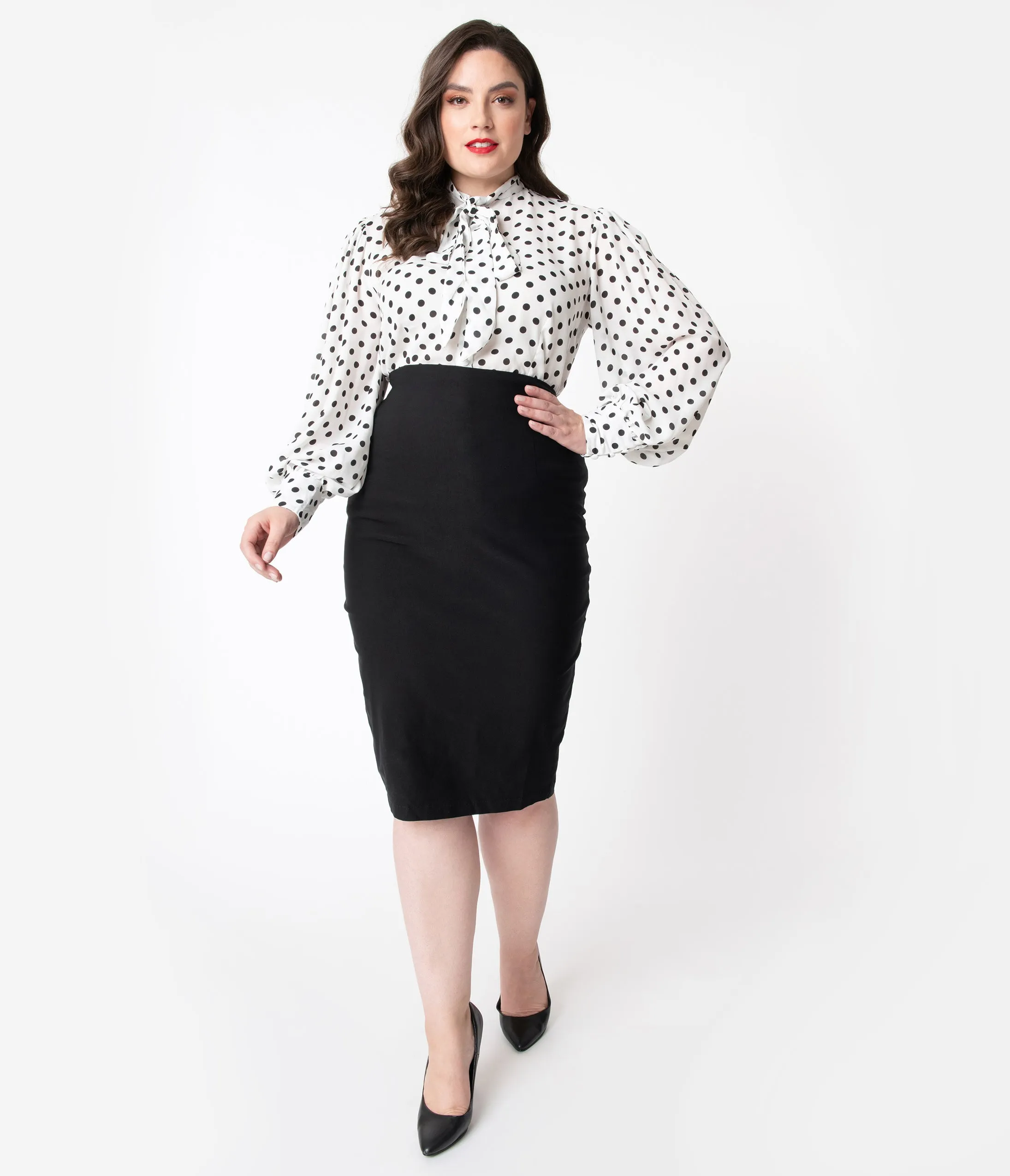 Unique Vintage Plus Size 1950s Black High Waist Tracy Wiggle Skirt